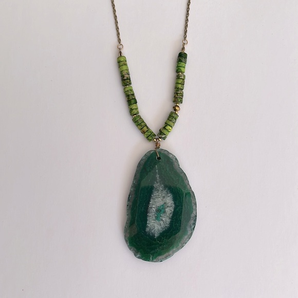 PANACEA Long Stone Pendant Necklace, Green - Picture 2 of 13